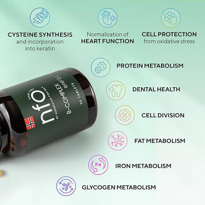 Vitamin B Complex [90 Tablets] Norwegian B1, B2, B2, B3, B3, B5, B5, B6, B6, B9, B9, B12 B12 for