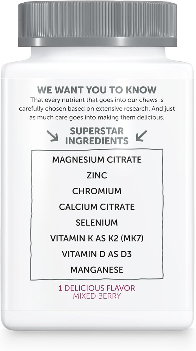 SmartyPants Mineral Chews: Magnesium Citrate & D3, Vitamin K2, Zinc 60 Count (30 Day
