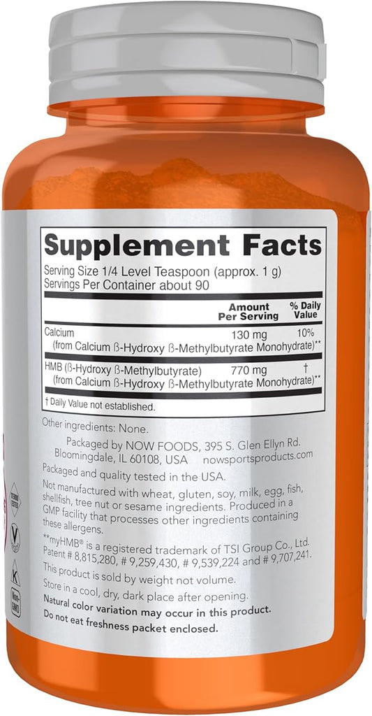 NOW Foods Sports Nutrition, HMB (β-Hydroxy β-Methylbutyrate)Powder, Sports Recovery*, 90 Grams