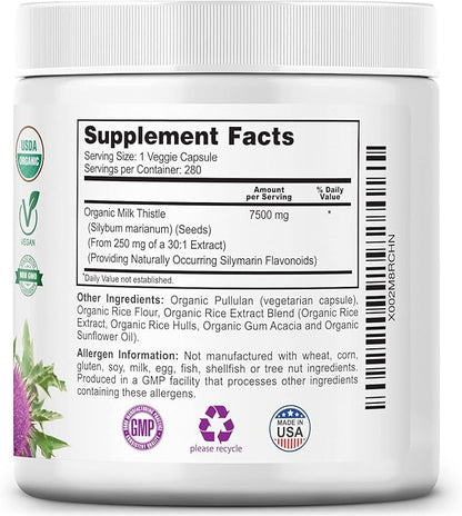 Milk Thistle Capsules, 280 Count, 7500 30:1 Extract,