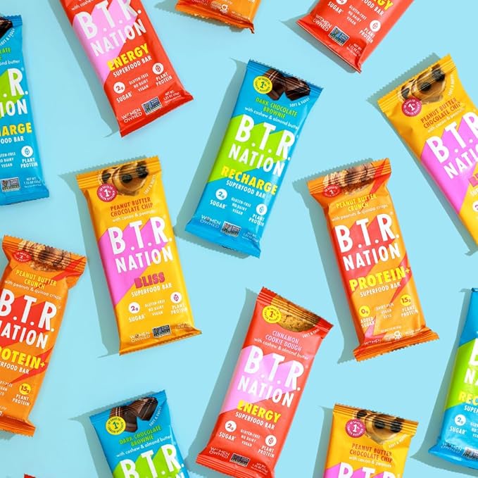 B.T.R. Bar Superfood Keto Protein Bars, Plant Based Vegan Protein, Low Carb Food, Low Calorie, Gluten Free, No Sugar Alcohols, Boosted with Superfoods (12 Pack) (Variety Pack)