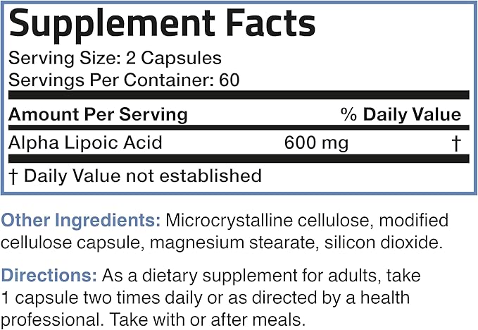 Bronson Alpha Lipoic Acid 600 MG 120 Vegetarian (60 Servings)