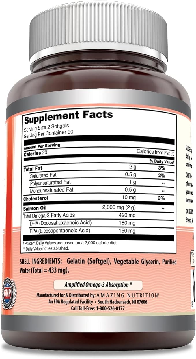 Amazing Omega Wild Alaskan Salmon Oil 2000mg Per Serving 180 Softgels Supplement