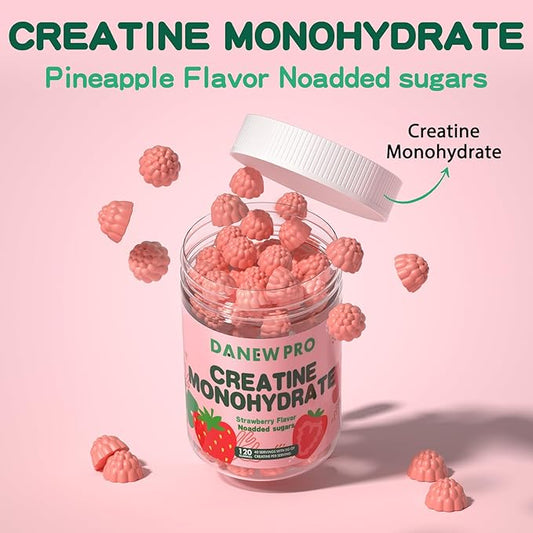 Creatine Monohydrate Gummies 5000mg for Men & Women, Creatine Monohydrate for Muscle Strength, Muscle Builder, Energy Boost, Pre-Workout Supplement(120 Count)-Strawberry Flavor