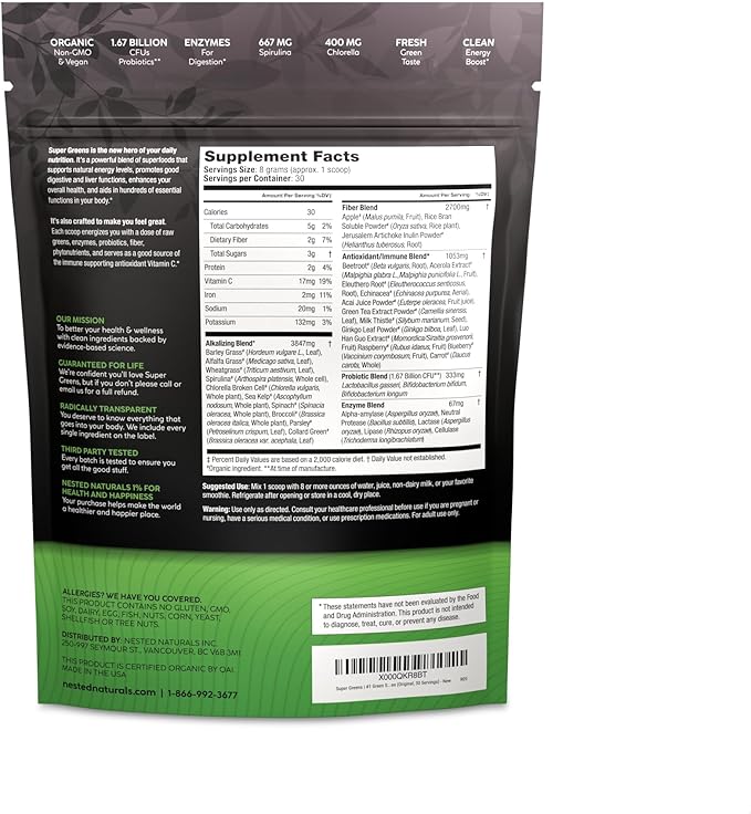 Super Greens Daily Greens Superfood Powder w/20+ Whole 2-Pack, 60 60 Servings