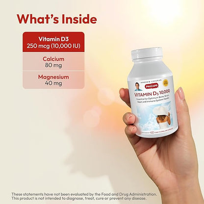 ANDREW LESSMAN Vitamin D3 10,000 IU 60 Capsules – High Potency, Essential for Calcium Absorption, Supports Bone Health, Healthy Muscle Function, Immune System and More. Small Easy to Swallow Capsules