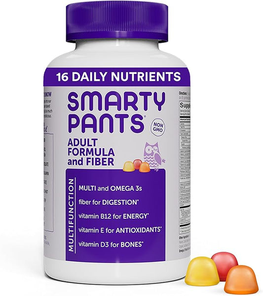 SmartyPants Fiber Supplement & Multivitamin D3, C, B12, B6, B6, Vitamin 3 Fish 180 Count (30 Day