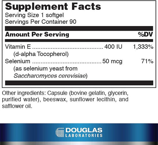 Douglas Laboratories Selenium + Vitamin E 400 I.U. 50 mcg. 90 Softgels