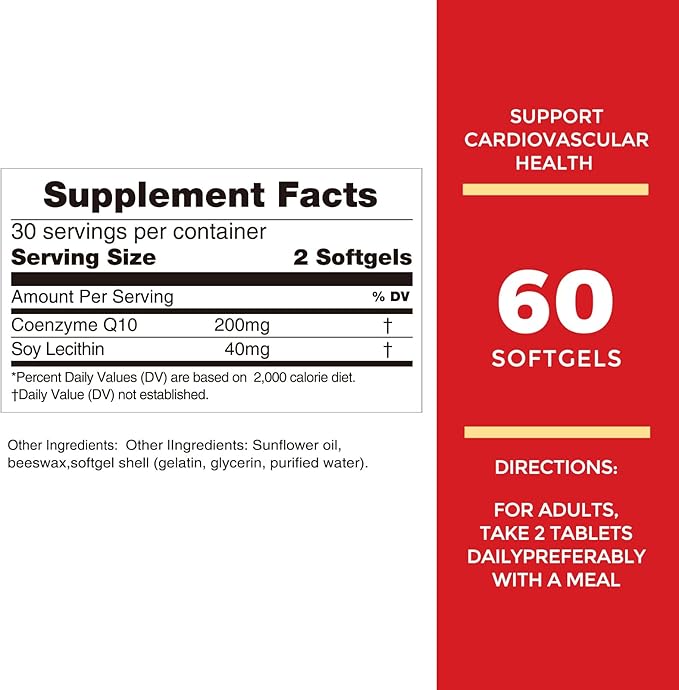 Nature's Key CoQ10 200mg Softgels 3X Better Q10 for 50mg Soy 1 Month Supply(60 Counts)