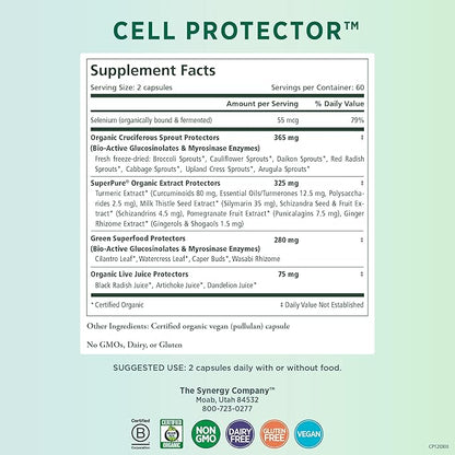 PURE SYNERGY Cell Protector | Cellular Health Supplement | Cell and Immune Support with Selenium and Organic Cruciferous Vegetables | for Healthy Aging & Detoxification (120 Capsules)