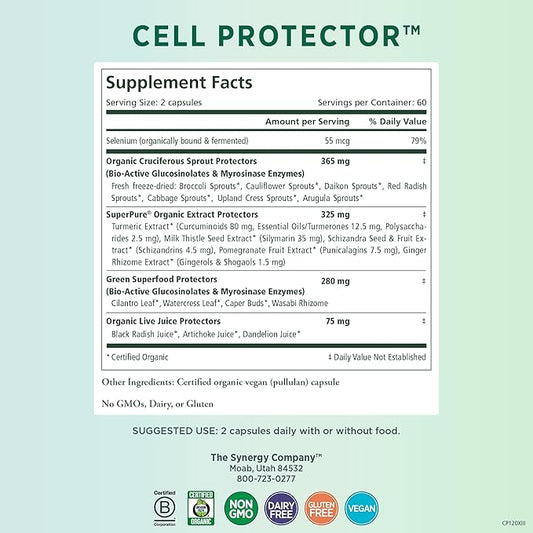 PURE SYNERGY Cell Protector | Cellular Health Supplement | Cell and Immune Support with Selenium and Organic Cruciferous Vegetables | for Healthy Aging & Detoxification (120 Capsules)