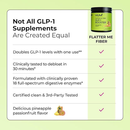 HUM Flatter Me Fiber Supplement for Women & Men, Prebiotics & Digestive Enzymes to Support Weight & Bloating, Digestive & Gut Health, Fiber Powder Drink Mix, Pineapple Passion Fruit, 10 Servings