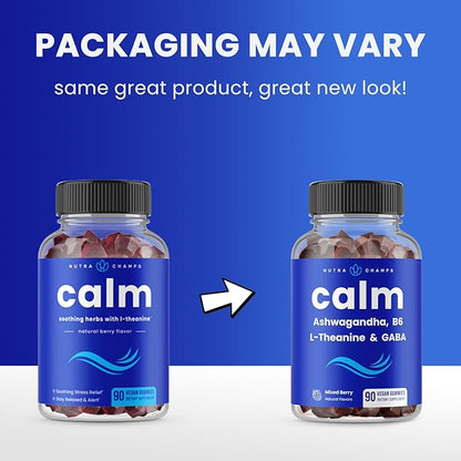 Calm Gummies | Stress Gummies Supplement with Ashwagandha, L-Theanine, GABA, Vitamin B6 & Lemon Balm | Supports Mood, Focus & Stress Relief | Vegan & Non-GMO | Natural Berry | 90 Gummies (2 Pack)