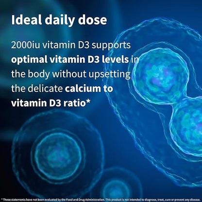Pure & Essential Daily Vegetarian Vitamin D3 2000iu, 2000iu, Cholecalciferol, 365 Small 1-A-Day 1-Year 1-Year Supply,