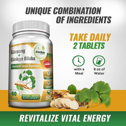 Panax Ginseng and Ginkgo Biloba. Traditional 360 Tablets (6 Bottles)