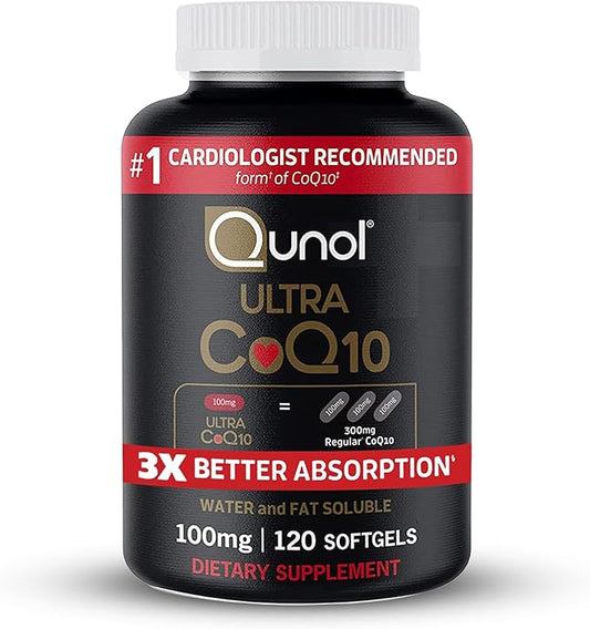 Qunol CoQ10 100mg Softgels, Ultra CoQ10 100mg, 3x 3x Better Q10 Vitamins 4 Month 120 Count