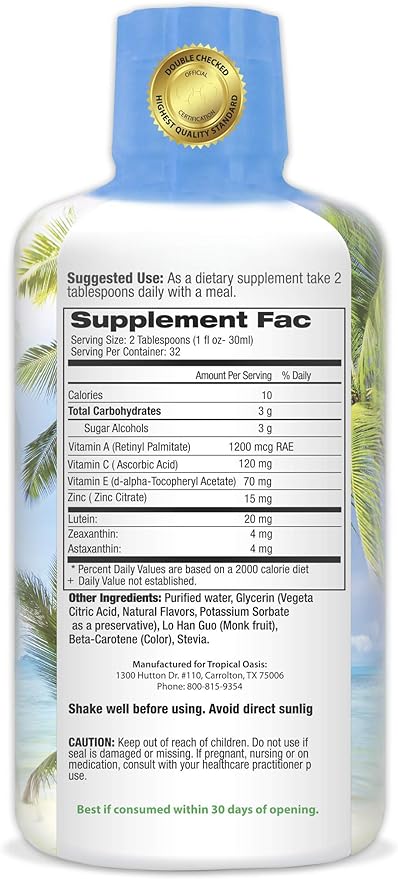 Liquid 20/20 Vision w/20mg Lutein, 4mg Zeaxanthin, 4mg Astaxanthin 32 Serv, 32oz