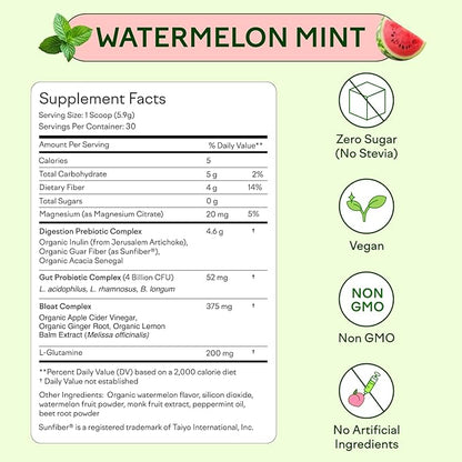 Feel Goods Gut Guardian, Prebiotic & Probiotic Powder, Organic Fiber, Sugar Free, Herbs for Bloat, Gut Health Support, Digestive Health for Men & Women, Non GMO, Vegan | Watermelon Mint, 30 Servings