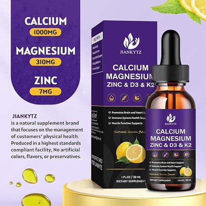 Calcium Magnesium Zinc 1300mg with Magnesium D3 K2 K2 B6 B6 and D3 K2 K2 Liquid 2 Pack