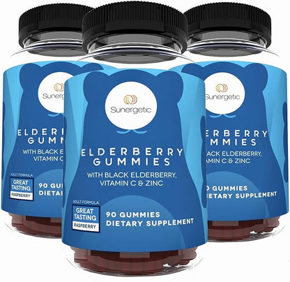Premium Black Elderberry Gummies – Black Elderberry with Vitamin C & Zinc – Helps Support Immune System – Great Tasting Sambucus Elderberry Gummies – Raspberry Flavored Elderberry Gummies – 90 Gummies