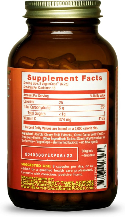 HEALTHFORCE SUPERFOODS Truly Natural Vitamin C 120 Vegan 15 Servings