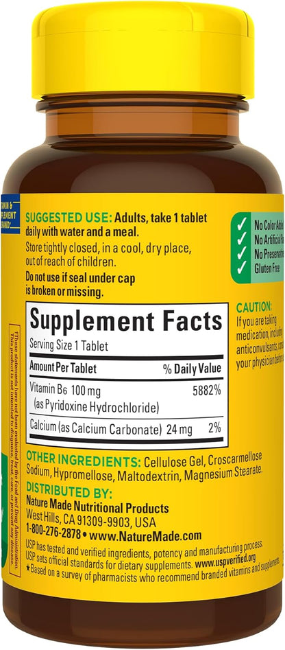 Nature Made Vitamin B6 100 mg, B6 Vitamins 100 Tablets, 100 Day