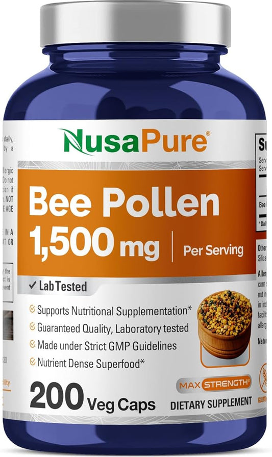 NusaPure Bee Pollen 1500mg 200 Veggie (100% Vegetarian,