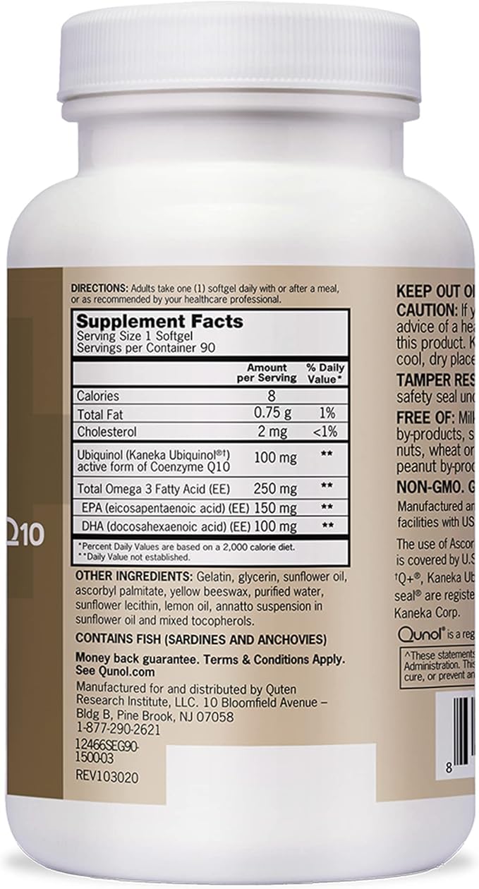 Qunol Plus Ubiquinol with Omega-3 Fish Oil CoQ10, 90 90 Count