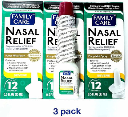 FamilyCare Nasal Relief Spray, Pump Mist, 12 Hours, 3 Pack