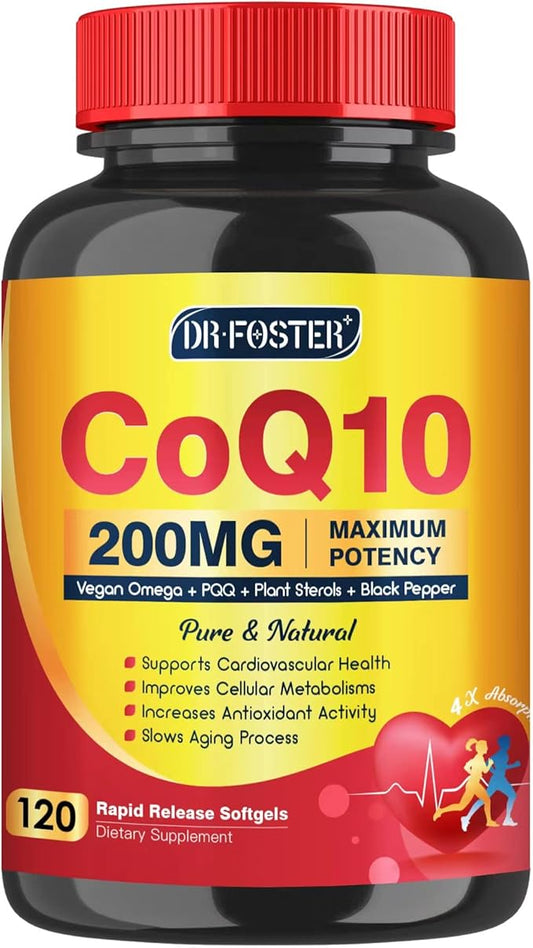 CoQ10 200mg Softgels with Vitamin E 3-6 -9 -9 & Q10 with 120 Servings