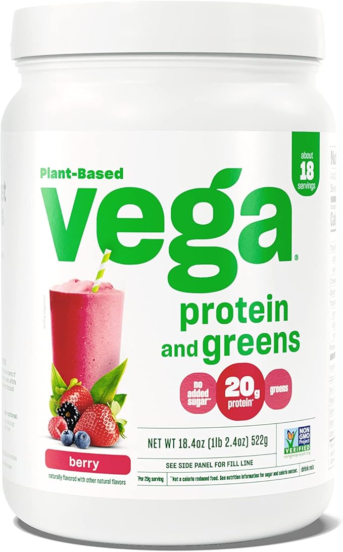 Vega Protein and Greens Protein Powder, Berry 20g Plant 1.2 lbs