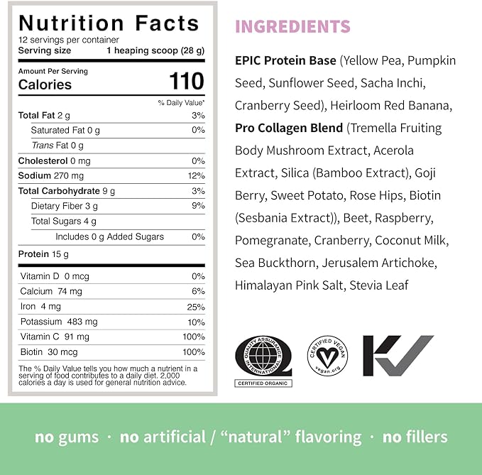 Sprout Living Epic Protein, Plant Based 15 Grams (0.7 Pound, 12 Servings)