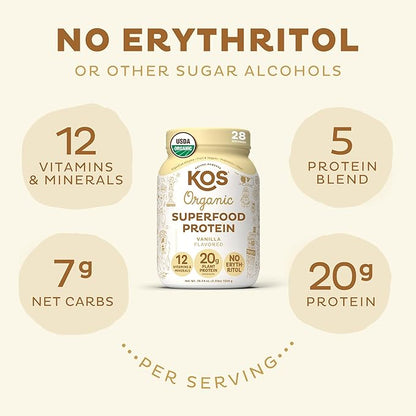 KOS Vegan Protein Powder Erythritol Free, 28 Servings