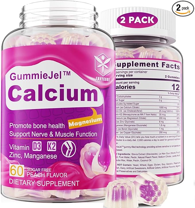 Sugar-Free Calcium Citrate Gummies 1000mg w/Vitamin D3 K2, K2, Magnesium, 120 Cts