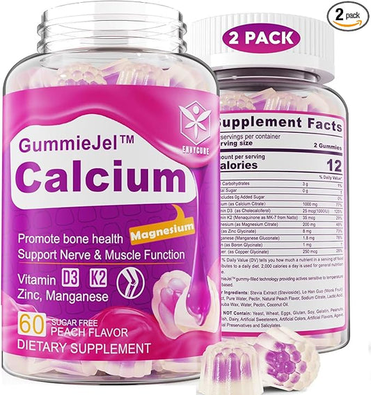 Sugar-Free Calcium Citrate Gummies 1000mg w/Vitamin D3 K2, K2, Magnesium, 120 Cts
