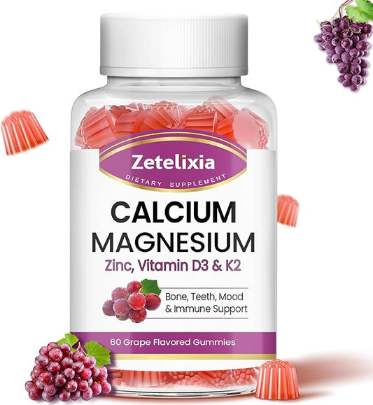 Sugar Free Calcium Gummies for Women D3 & K2, Calcium 60 Count