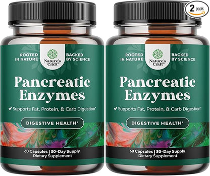 Pancreatin Digestive Enzymes for Digestive Health - Pancreatic Enzymes for Humans with Fat Carb and Protein Digestive Enzymes for Women and Men - Protease Amylase & Lipase Enzymes for Digestion - 60ct