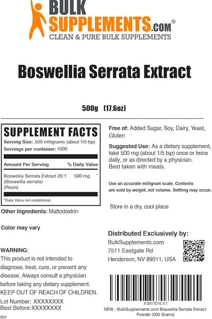 BulkSupplements.com Boswellia Serrata Extract Powder 500mg per 500g (1.1 (1.1 lbs) 1)