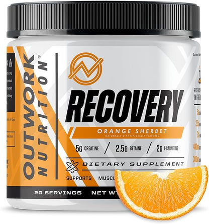 Outwork Nutrition Recovery Drink - Post Workout Recovery Powder & Creatine Monohydrate Muscle Builder for Men & Women - Creatine for Men & Women - After Workout Recovery Drink - Orange Sherbet - 230g