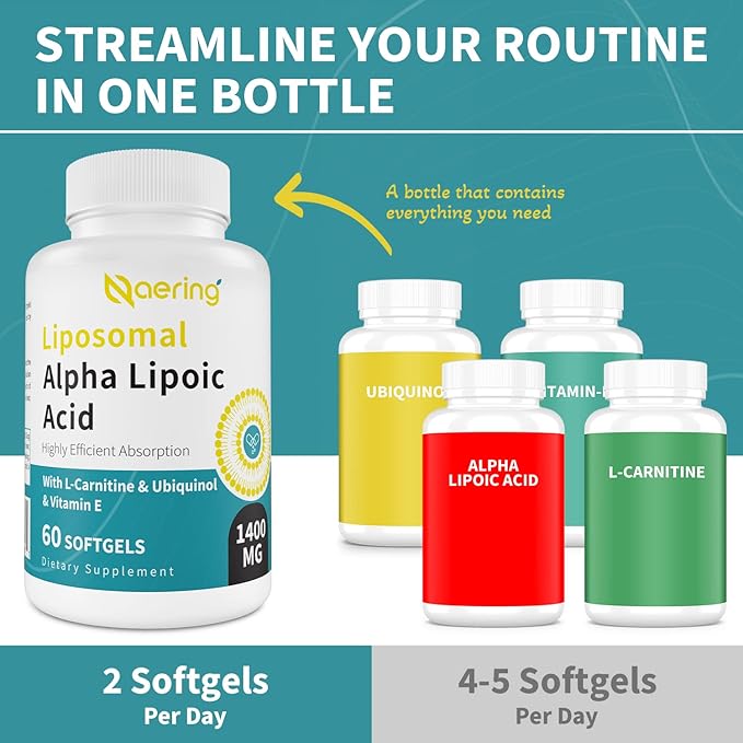 Liposomal Alpha Lipoic Acid 1400mg Softgels, 1000mg, Ubiquinol CoQ10) 100mg 100mg and 10mg,Alpha-Lipoic Acid 60 Softgels