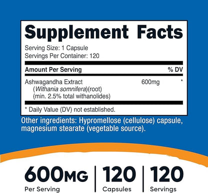 Nutricost Ashwagandha Herbal Supplement 600mg, 120 Capsules