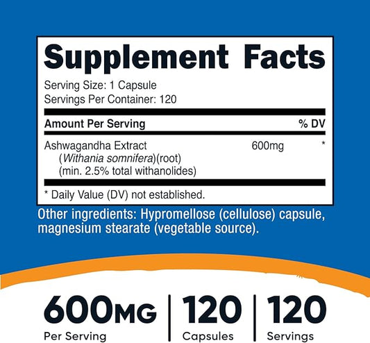 Nutricost Ashwagandha Herbal Supplement 600mg, 120 Capsules