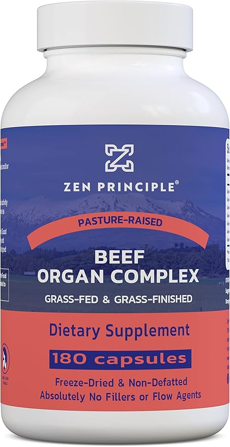 Zen Principle Grass Fed Beef Organs - Desiccated Liver, Heart, Kidney, Pancreas, Spleen, Intestine, Tripe/Stomach. Beef Organ Supplements