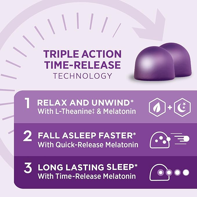 Nature's Bounty Sleep3 Gummies, Triple Action 10mg, Blueberry 60 Gummies