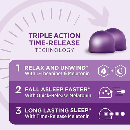Nature's Bounty Sleep3 Gummies, Triple Action 10mg, Blueberry 60 Gummies