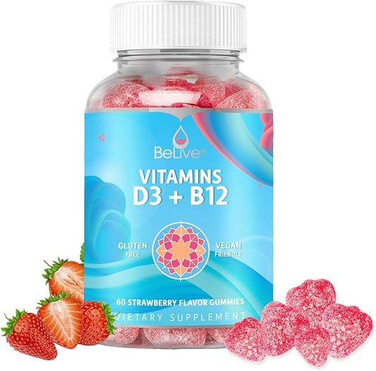 BeLive Vitamin D3 Gummies with B12 Vitamins 60 Ct B12 & D3, Provides