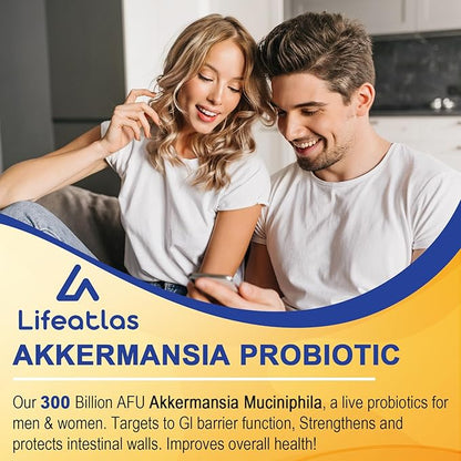 GLP-1 Supplement | 300 Billion AFU Akkermansia Muciniphila, Akkermansia Probiotic for Women Men, Akka Superbiotics for GLP-1 Production, Digestive, Gut, Immunity, Enhances Gut Lining Function, 60 Caps