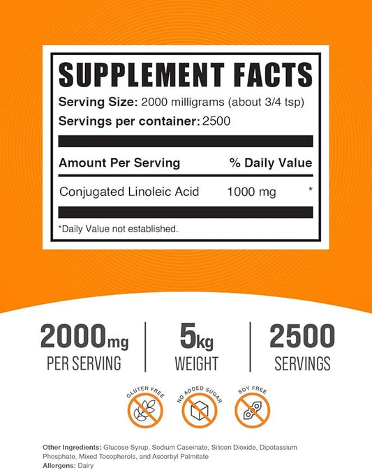 BulkSupplements.com Conjugated Linoleic Acid Powder - CLA Conjugated Linoleic Acid, CLA Supplements, CLA Powder - Gluten Free, 2000mg per Serving, 5kg (11 lbs) (Pack of 5)
