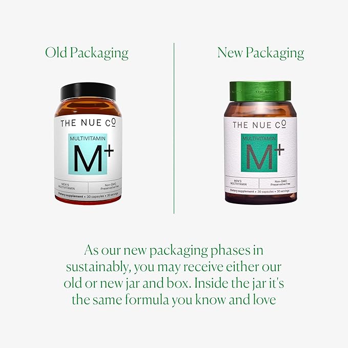 The Nue Co. Men's MULTIVITAMIN Supplement, Supports Energy, Immunity, Focus, Vegan, Gluten Free, 30 Capsules