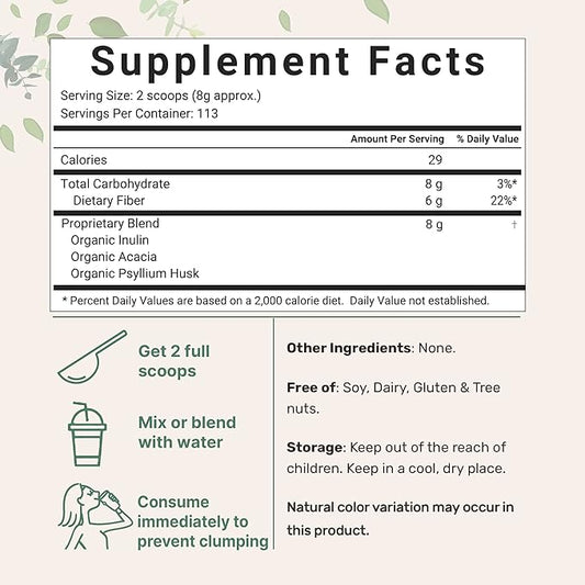 Organic Soluble Prebiotics Fiber Supplement (Inulin, 2 Pounds, 3 in 1 Fiber